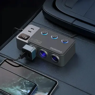 شارژر فندکی خودرو 120 وات پرودو Porodo 120W Car Charger Hub Triple-Port Lighter Socket - تصویر 2