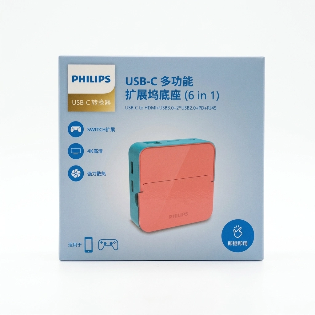 هاب USB-C فیلیپس PHILIPS _ ۶ کاره، HDMI، USB 3.0، PD، RJ45