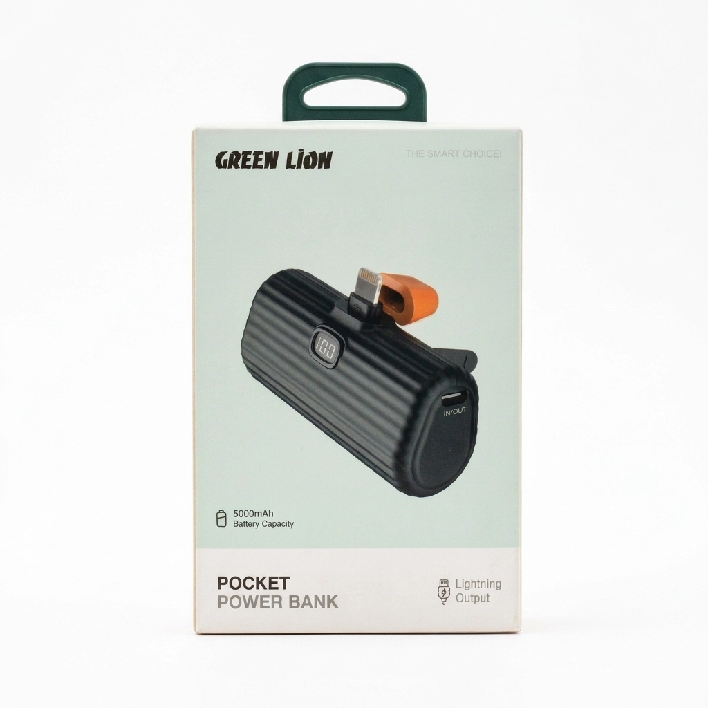 پاوربانک جیبی GREEN LION _ ۵۰۰۰mAh، لایتنینگ، نمایشگر دیجیتال