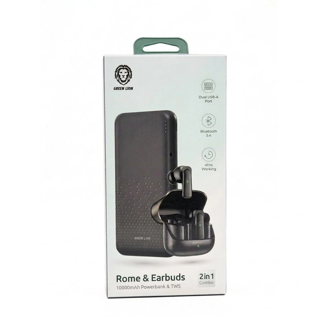 پک ۲ کاره GREEN LION Rome & Earbuds _ پاوربانک ۱۰۰۰۰mAh + هدفون TWS